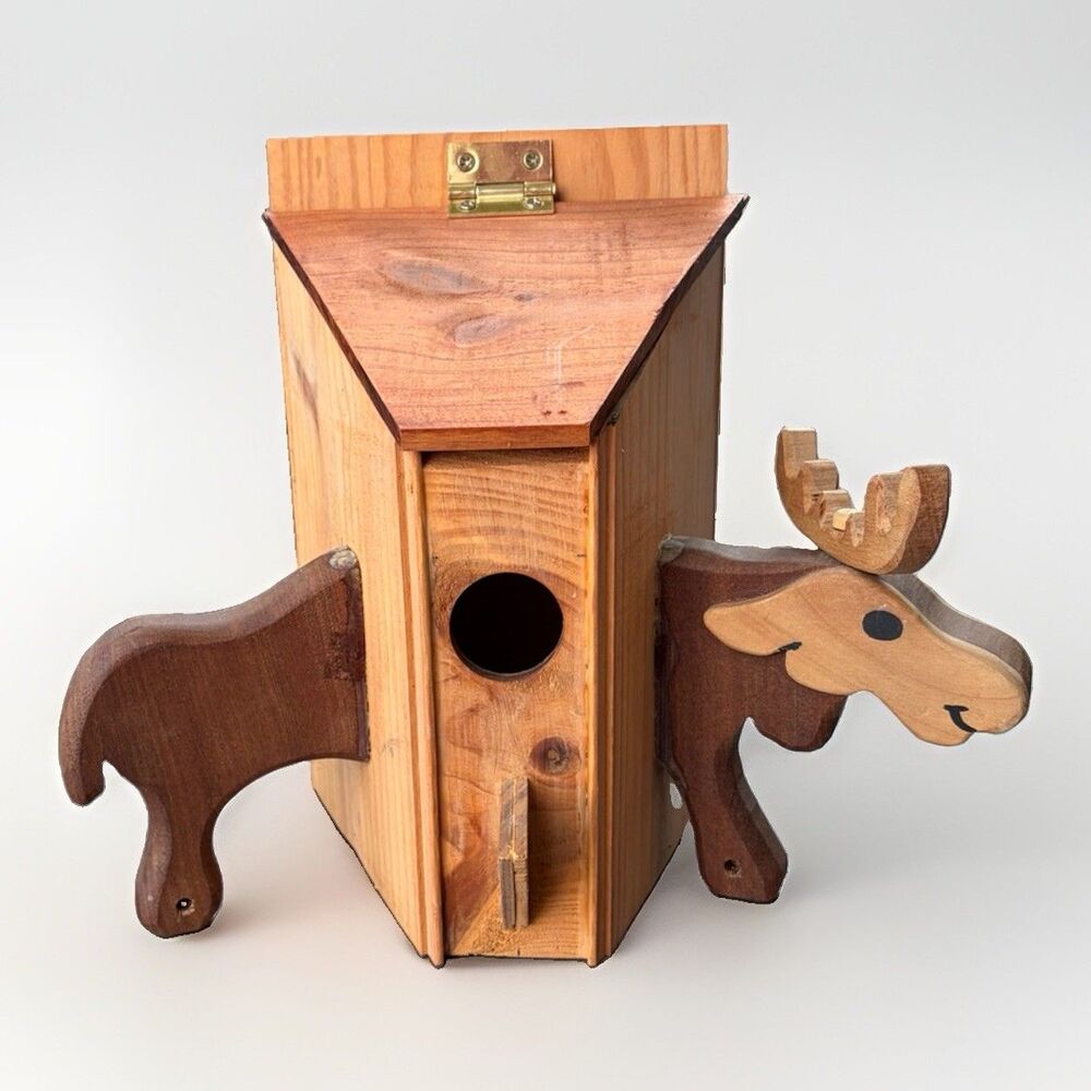 Vintage Handmade Wooden Moose Birdhouse Rustic Lodge Cabin Garden Decor 10.5